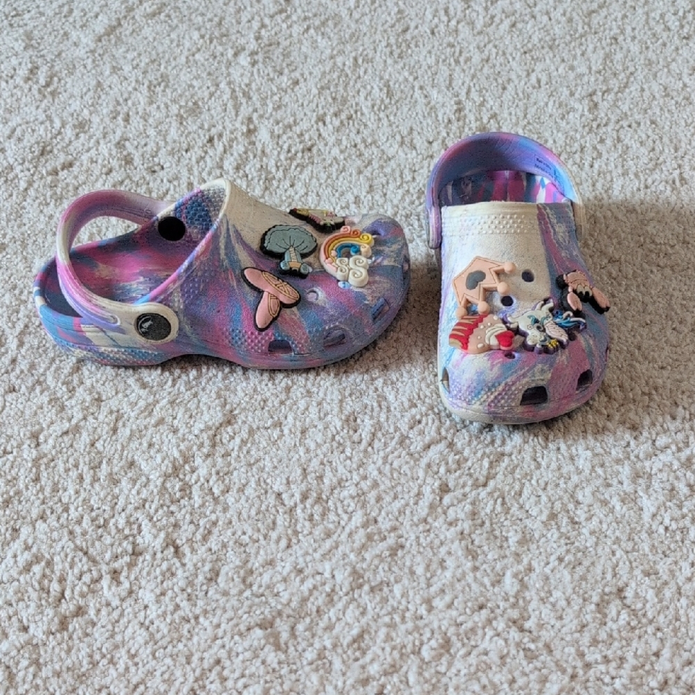 CROCS Purple and Pink Sandals with Decorative Charms